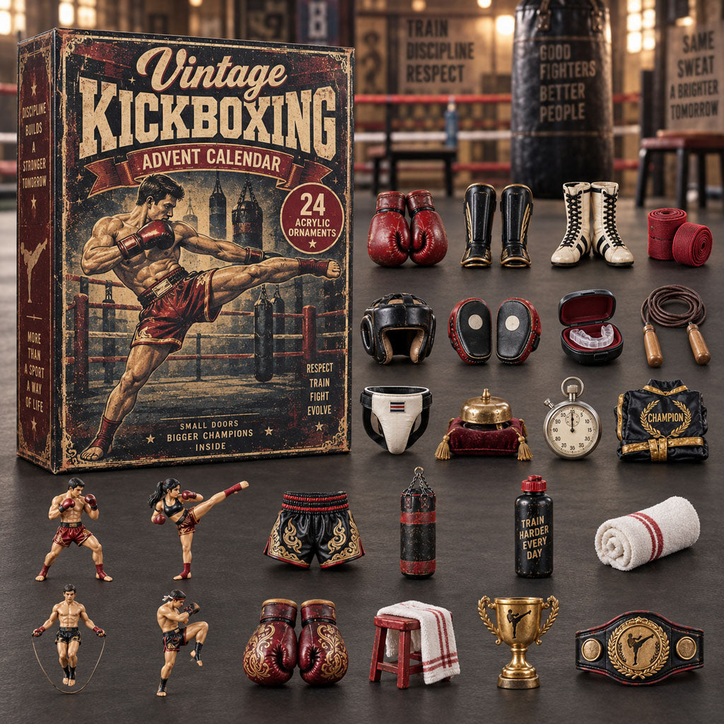 CHRISTMAS KICKOFF 40% OFF - Vintage Kickboxing Advent Calendar 2026 - 24-Day Festive Countdown, Acrylic Charms Blind Box - Gift For Kickboxing Lovers AC0NT315