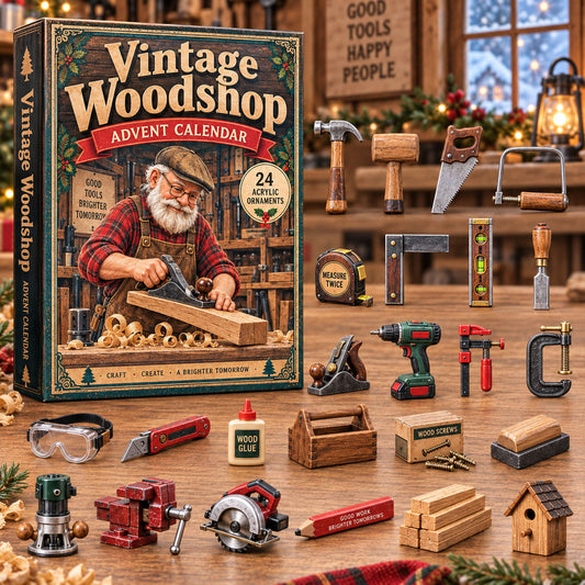 CHRISTMAS KICKOFF 40% OFF - Vintage Woodshop Advent Calendar 2026 - 24-Day Festive Countdown, Acrylic Charms Blind Box - Gift For Woodworking Lovers AC0NT328