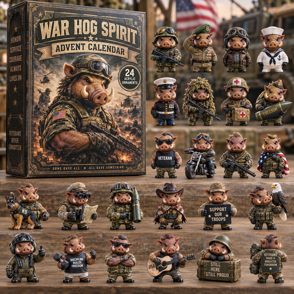 CHRISTMAS KICKOFF 40% OFF - War Hog Spirit Advent Calendar 2026 - 24-Day Festive Countdown, Acrylic Charms Blind Box - Gift For Veterans AC0TM384
