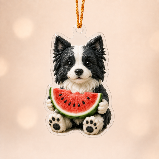 Watermelon Border Collie Adorable Mica Ornament NCU0NT016