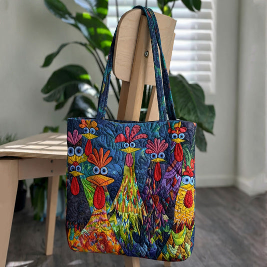 Whimsical Chicken Quilted Zipper Tote Bag SN0PT020