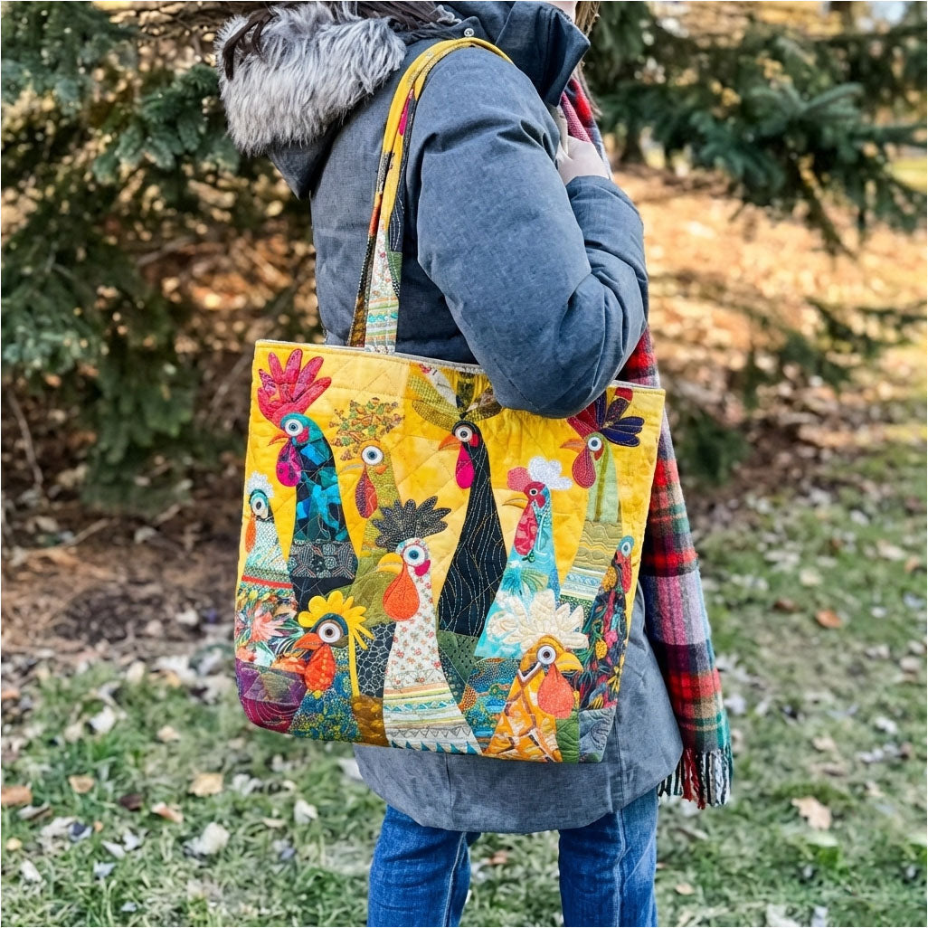 Whimsical Coop Friends Quilted Zipper Tote Bag SN0PT021