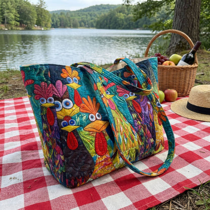 Whimsical Rooster Garden Quilted Classic Tote Bag SN0PT028