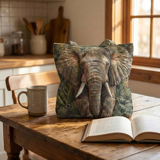 Wild Elephant Quilted Zipper Tote Bag SN0DK015