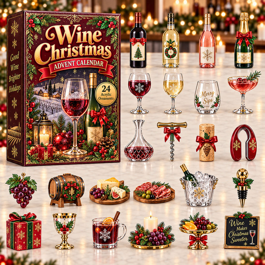 CHRISTMAS KICKOFF 40% OFF - Wine Christmas Advent Calendar 2026 - 24-Day Festive Countdown, Acrylic Charms Blind Box - Gift For Alcohol Lovers AC0HA295