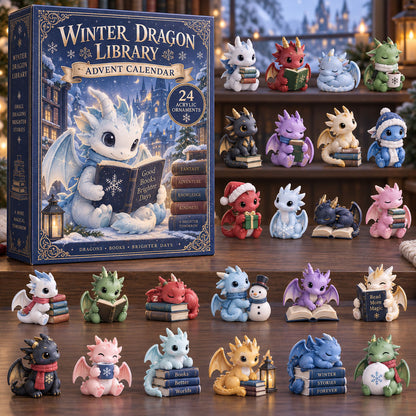 CHRISTMAS KICKOFF 40% OFF - Winter Dragon Library Advent Calendar 2026 - 24-Day Festive Countdown, Acrylic Charms Blind Box - Gift For Dragon Lovers AC0TM411