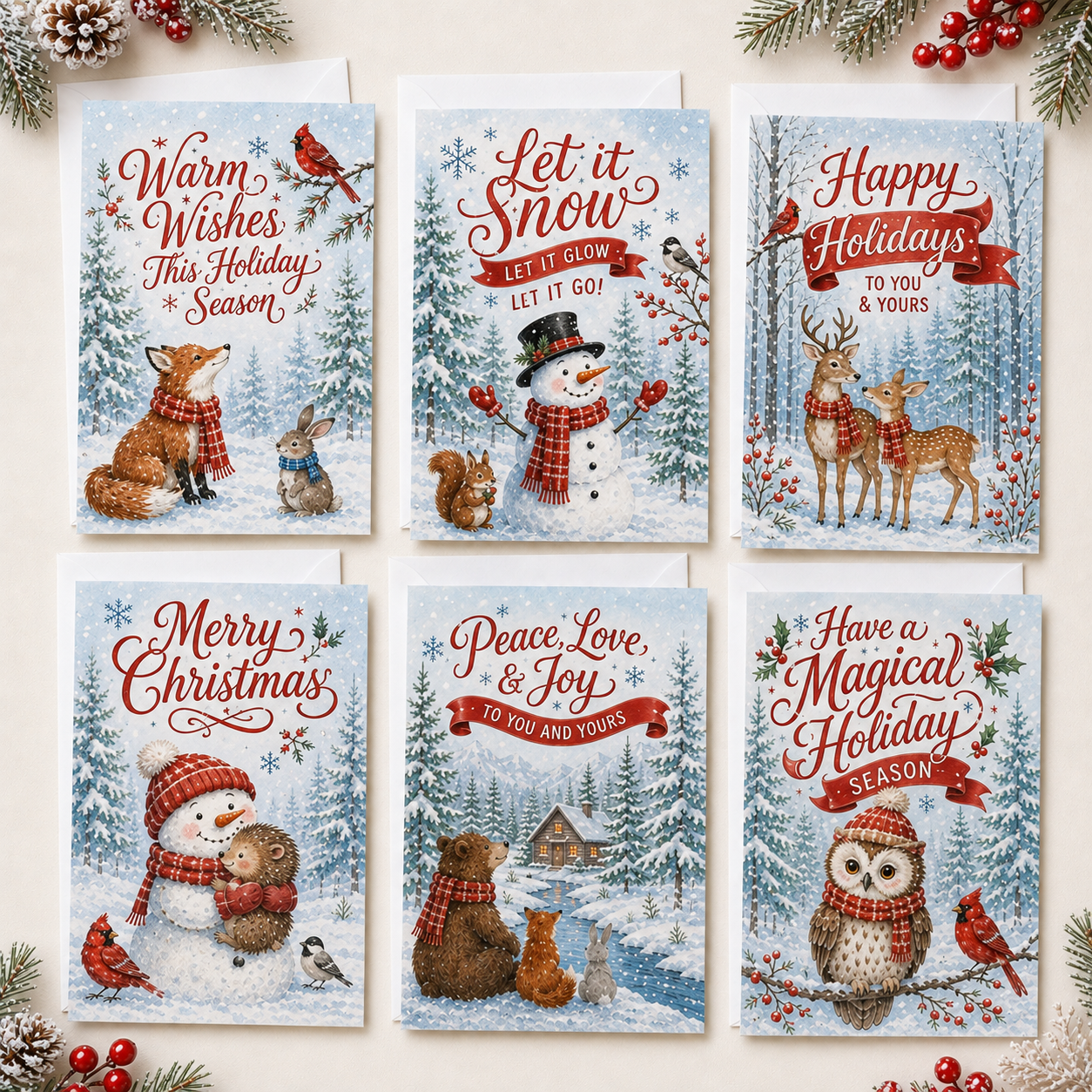 Winter Wonderland Christmas Christmas Cards Assortment, Set of 6 - Holiday Greeting Cards GC0TL014