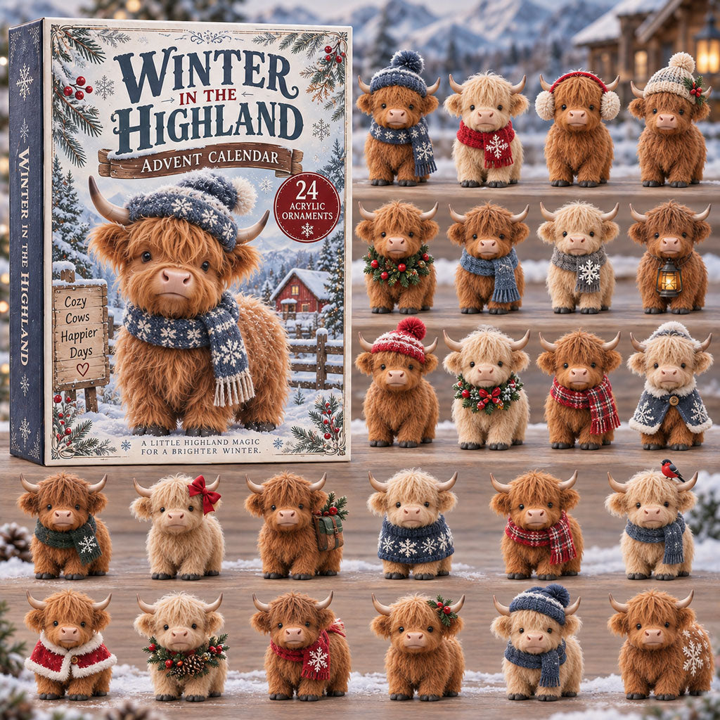 CHRISTMAS KICKOFF 40% OFF - Winter In The Highland Advent Calendar 2026 - 24-Day Festive Countdown, Acrylic Charms Blind Box - Gift For Highland Cow Lovers AC0TM371