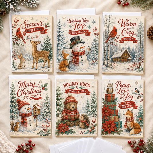 Woodland Christmas Countdown Christmas Cards Assortment, Set of 6 - Holiday Greeting Cards GC0TL017