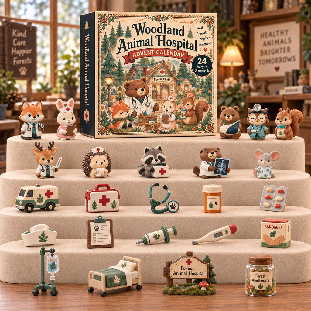 CHRISTMAS KICKOFF 40% OFF - Woodland Animal Hospital Advent Calendar 2026 - 24-Day Festive Countdown, Acrylic Charms Blind Box - Gift For Hospital Lovers AC0TH293