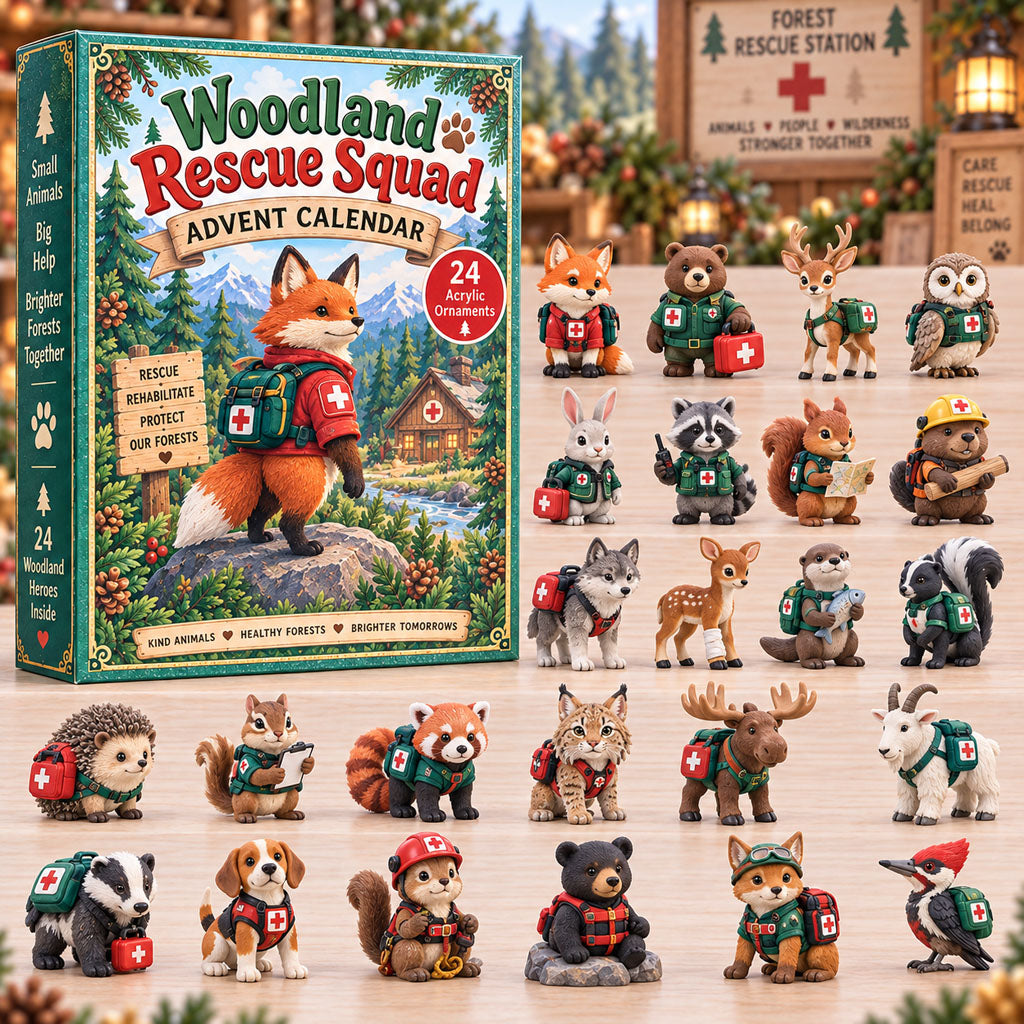 CHRISTMAS KICKOFF 40% OFF - Woodland Rescue Squad Advent Calendar 2026 - 24-Day Festive Countdown, Acrylic Charms Blind Box - Gift For First Responders AC0TH331