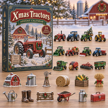 CHRISTMAS KICKOFF 40% OFF - Xmas Tractors Advent Calendar 2026 - 24-Day Festive Countdown, Acrylic Charms Blind Box - Gift For Tractor Lovers AC0NT365
